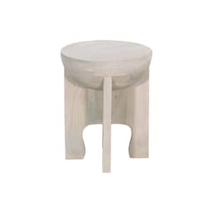 Tomas 16 in. White Round Mango Wood Top Side End Table with Four Legged Base
