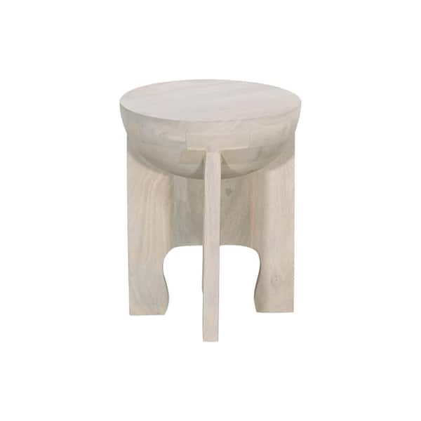 THE URBAN PORT Tomas 16 in. White Round Mango Wood Top Side End Table with Four Legged Base