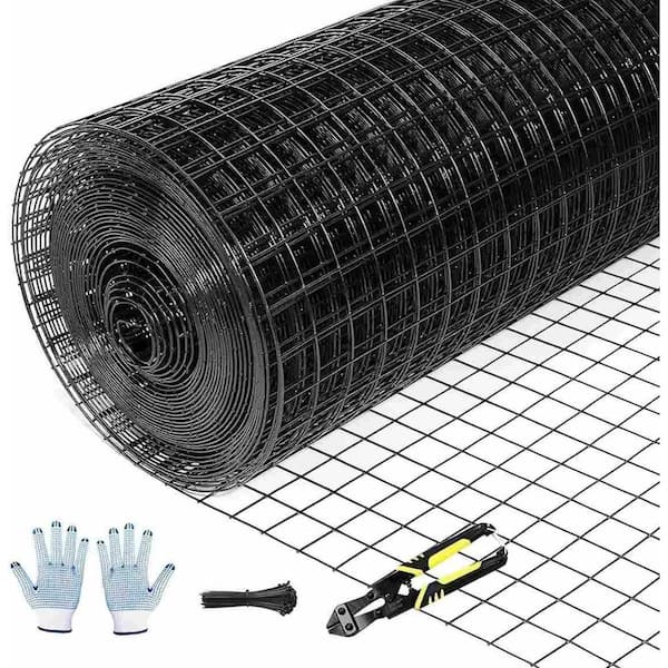 16 in. x 100 ft. Black Mesh Chicken Wire Fence, 19 Gauge Vinyl Coated Wire, Poultry Netting for Rabbit Duck Chicken