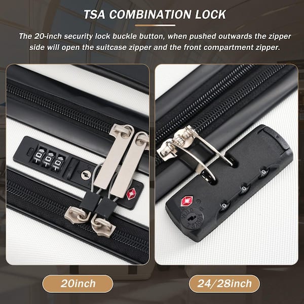 Polibi 5-Piece White ABS Hardside Luggage Set with Bags, USB Port