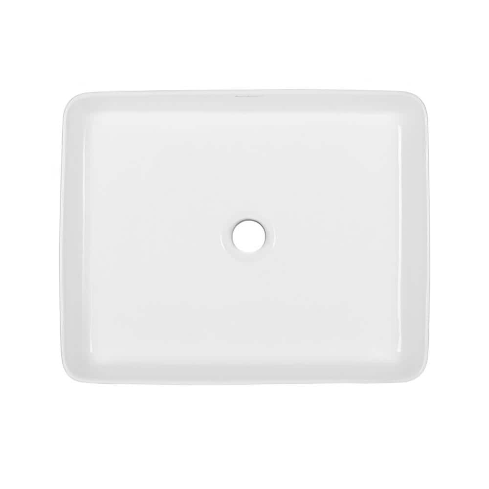 Glossy White Ceramic Rectangular Above-Counter Vessel Sink