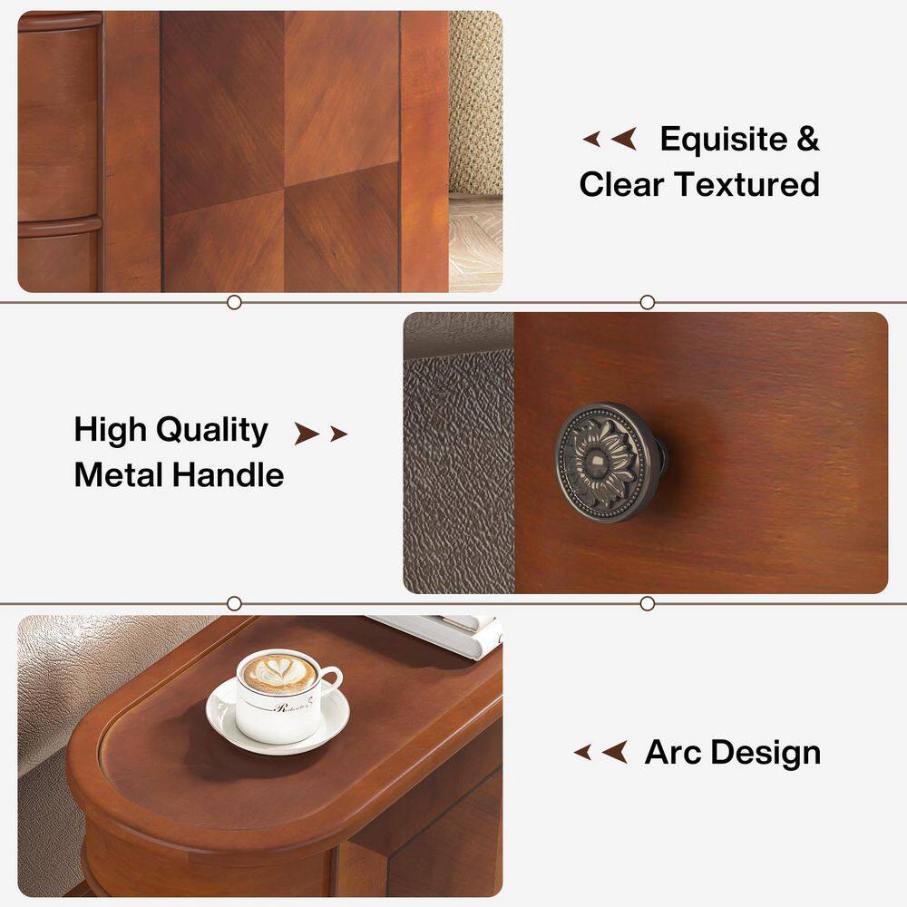 Kerlin 23.6 in. Walnut Rectangular Wood End Table 2-Drawer Narrow Side Table, No Assembly Required, Finished Back - thumbnail 4