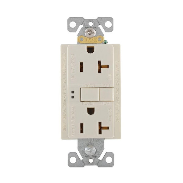 Eaton GFCI Self-Test 20A -125V Duplex Receptacle with Standard Size Wallplate, Almond