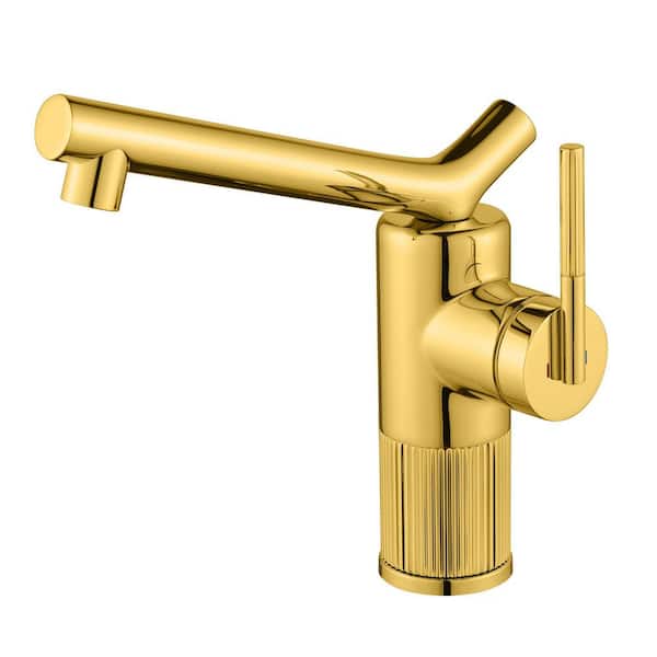 Single Handle Single Hole Bathroom Faucet 170° Rotation 1. 32GPM Faucet in Gold