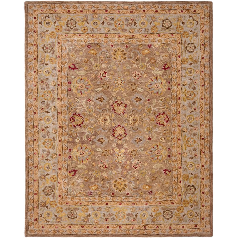 Handmade Tufted Floral Wool 8' x 10' Tan/Ivory Rug