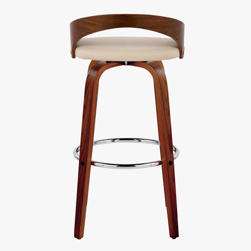 Grotto 30" Cream Faux Leather Walnut Barstools, Set of 2