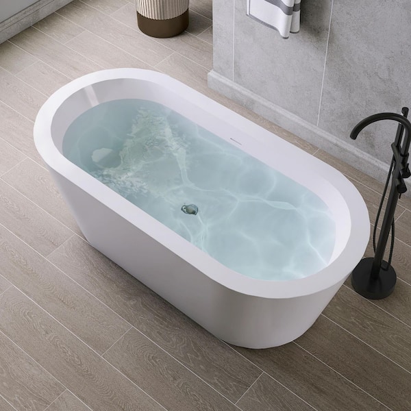 67 in. x 32 in. Acrylic Flatbottom Freestanding Soaking Bathtub in White