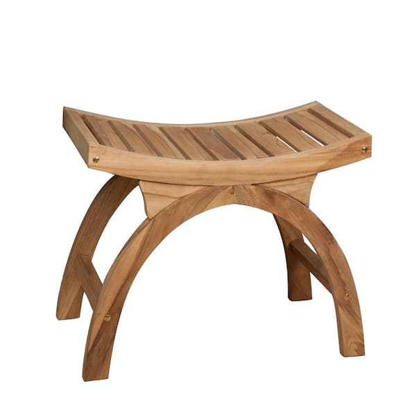 Unbranded 24 in. Teak Arched Slatted Shower Stool