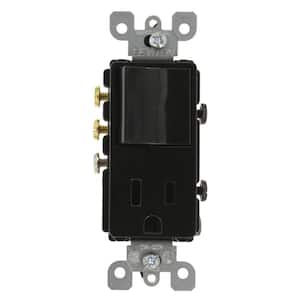 15 Amp Decora Commercial Grade Combination 3-Way Rocker Switch/15 Amp Outlet, Black