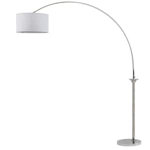 Mira 84 in. Shine Nickel Arc Floor Lamp with Off-White Shade