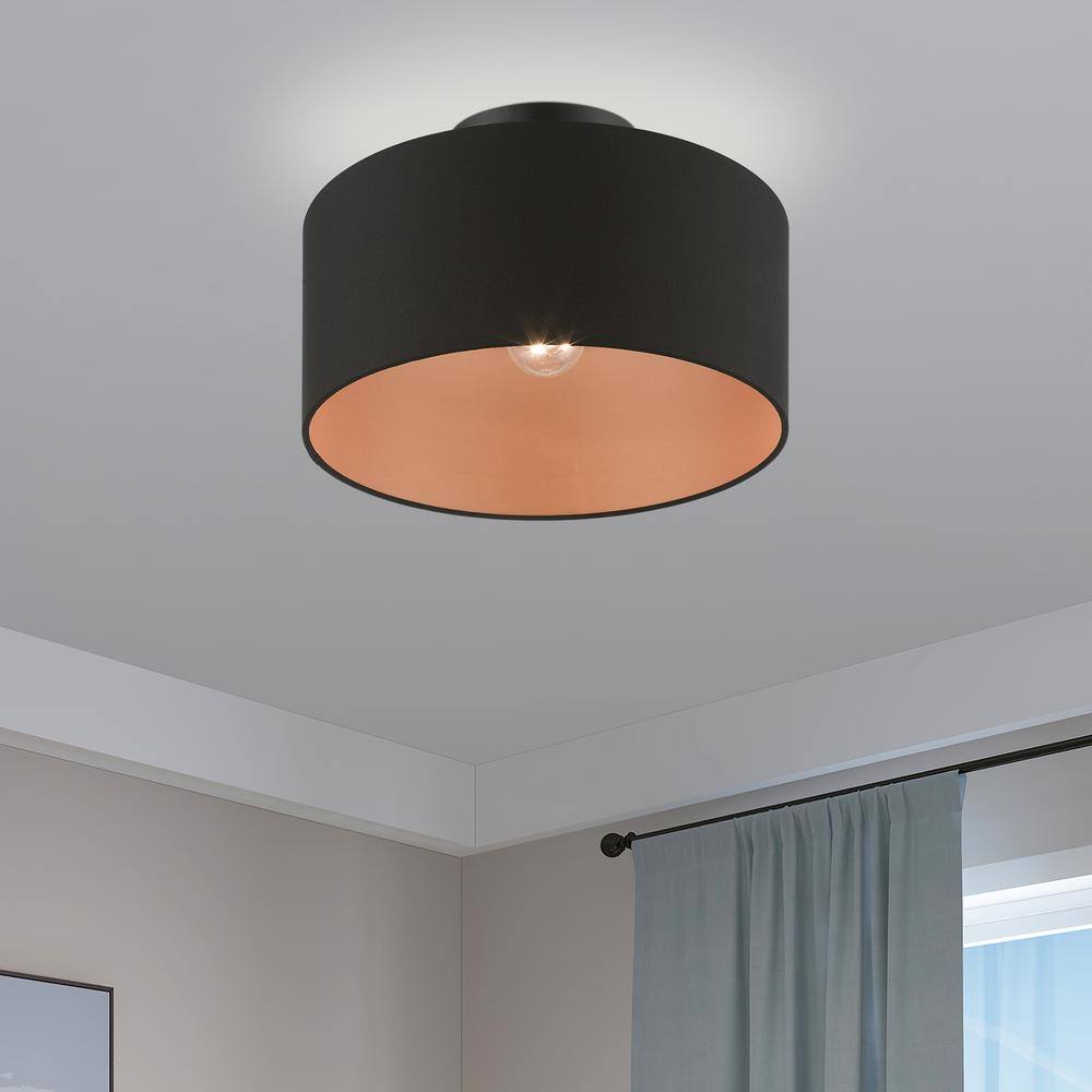 Sentosa Black Steel Drum LED Semi-Flush Mount for Indoor/Outdoor