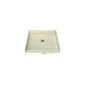 Redi Base 36 in. L x 36 in. W Alcove Single Curb Tileable Shower Pan Base with Center Drain in Brushed Nickel