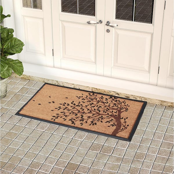 A1HC Falling Leaves Beige 24 in. x 48 in. Rubber and Coir Heavy Duty Durable Door Mat