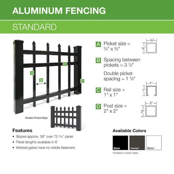 Brilliance Standard-Duty 5 ft. H x 6 ft. W Black Aluminum Pre-Assembled Fence Panel