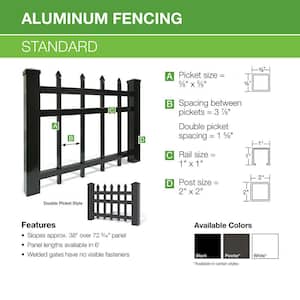 Fairmont Standard-Duty 6 ft. x 6 ft. Black Aluminum Pre-Assembled Double Picket Fence Panel