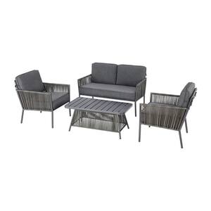 Tolston 4-Piece Wicker Outdoor Patio Conversation Set with Charcoal Cushions