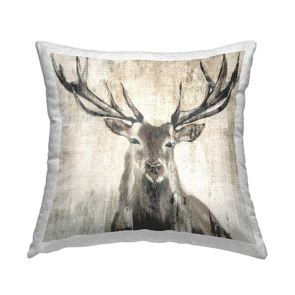 Rustic Nature Deer Antlers Wildlife Beige Square Outdoor Throw Pillow
