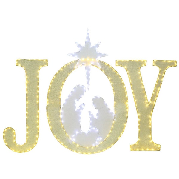 49 in. Outdoor Christmas Decoration JOY Nativity Scene with White LED Lights