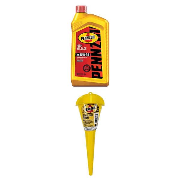 High Mileage SAE 10W-30 Synthetic Blend Motor Oil 1 Qt. and Extended Reach Funnel Combo (1-Pack)