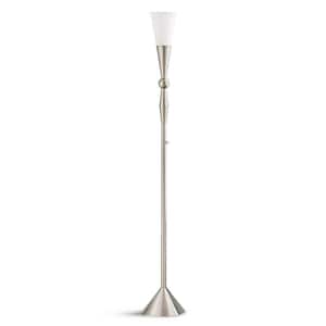 Dione 72 in. H Brushed Nickel Metal Torchiere Floor Lamp, LED Dimmable, Bulb Included