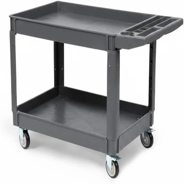46x25x33.5 in. Grey Utility Cart Heavy Duty 2-Tier 550 Lbs Capacity Service Cart with Shelves & Locking Casters