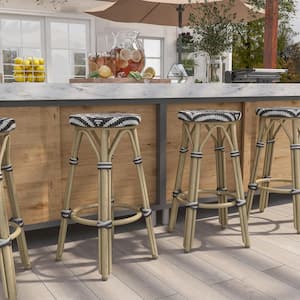 Shua 26 in. Dark Brown and Beige Aluminum Outdoor Bar Stool (Set of 2)