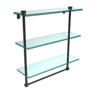 16 in. L x 18 in. H x 5 in. W 3-Tier Clear Glass Bathroom Shelf with Towel Bar in Oil Rubbed Bronze