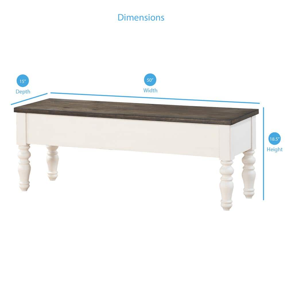Transitional Ivory and Dark Oak Storage Bench with Turned Legs