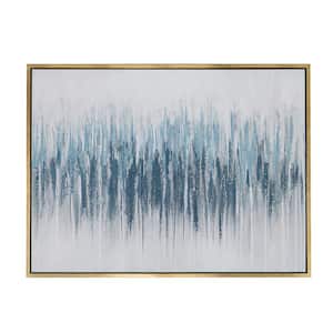 Blue, Gray, Silver and Gold Wooden Framed Landscape Fissure Abstract Oil Painting Wall Art