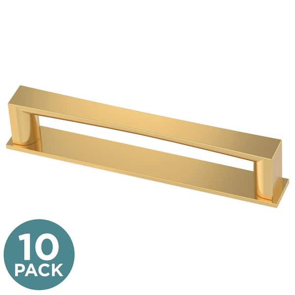 (10-Pack) Geometric Square Backplate 5-1/16 in. (128 mm) Modern Brushed Gold Cabinet Handle Drawer Bar Pulls