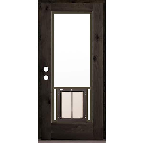 Krosswood Doors 36 in. x 80 in. Right-Hand/Inswing Full Lite Clear Glass Black Stain Wood Prehung Front Door with Large Dog Door