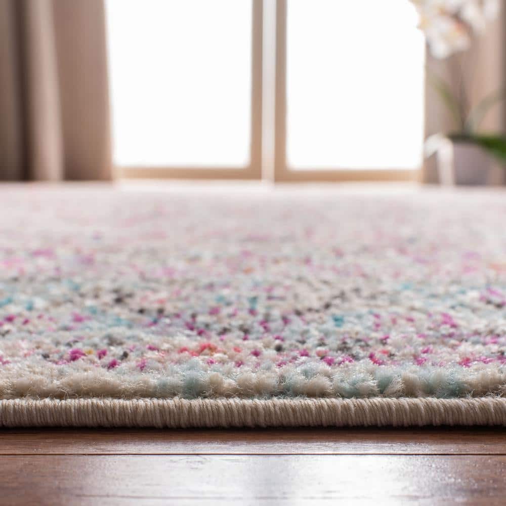 Beige and Fuchsia Geometric Rectangular Area Rug