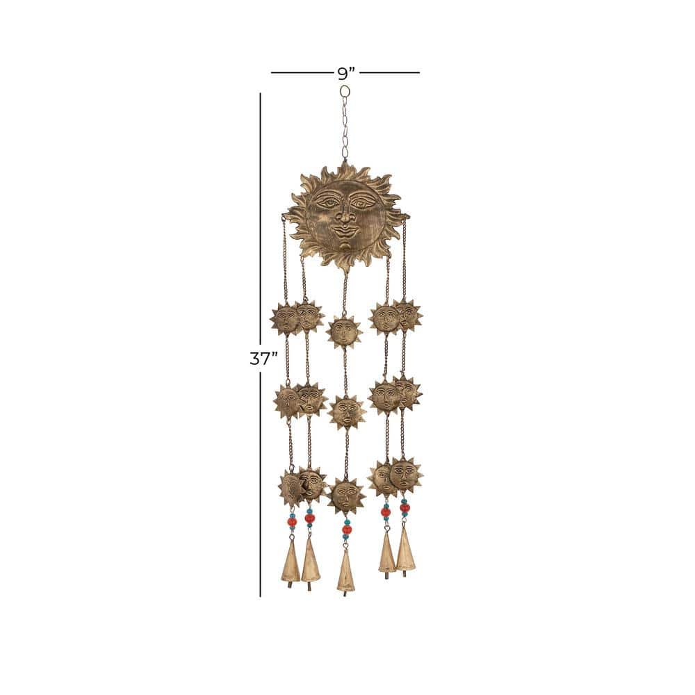 Brass Sun Face Windchime with Beads and Bells