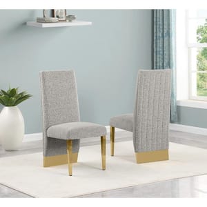 Meena Rich Grey Color Gold Chrome Iron Legs Boucle Fabric Side Chair (Set of 2)