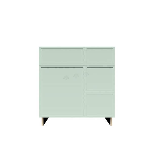 Slim Shaker 30 in. Sink Base Bath Vanity Cabinet without Top with 2 Right Drawers in Green Assembled