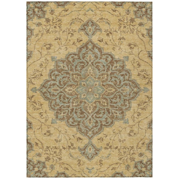 Chantille Machine Washable Indoor/Outdoor Abstract ACN2958 Gold 8 ft. x 10 ft. Area Rug