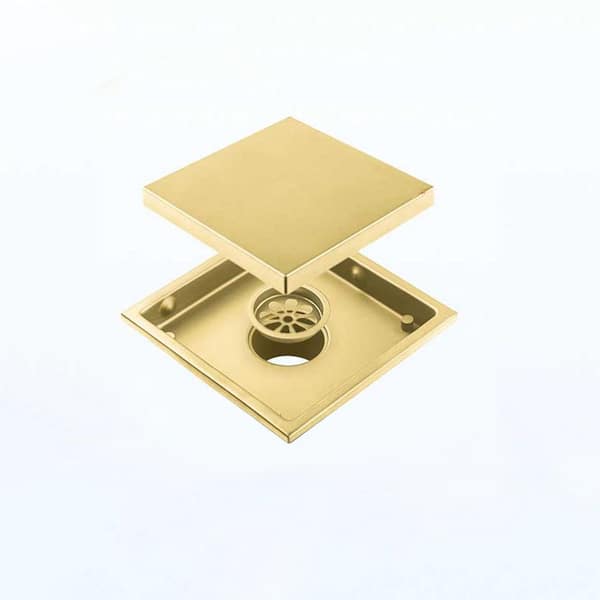 6 in. Square Floor Stainless Steel Shower Drain in Brushed Gold