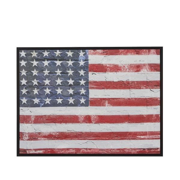 Litton Lane Wood Red American Flag Wall Decor with Black Frame
