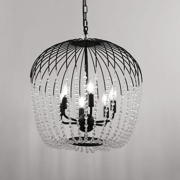 6-Light Modern Black Branch Chandelier with E12 Sockets, Adjustable Pendant Lighting for Dining Room and Living Room