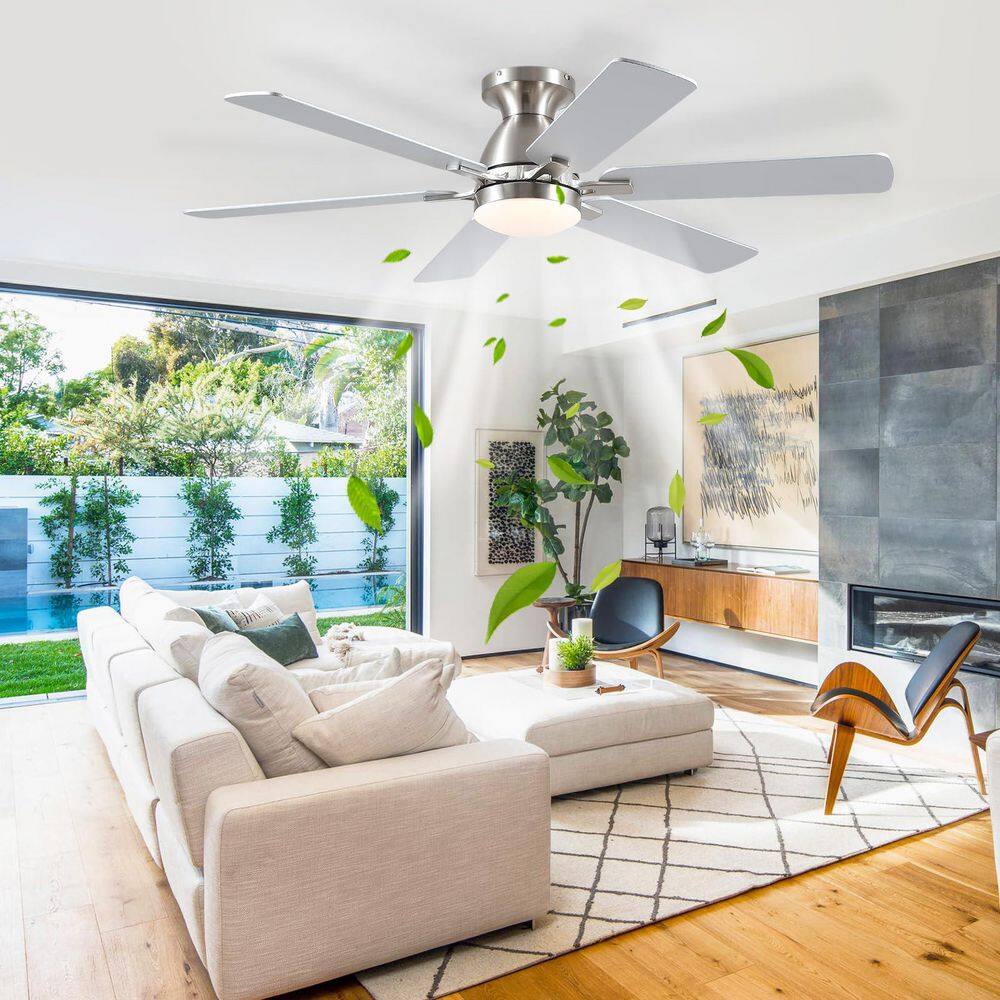52 in. Standard Indoor Flush Mount Modern Ceiling Fan with LED Dimmable Light,Remote/App Control,6‑Blade,Brushed Nickel price history on PriceWatchPro