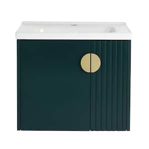 Anky 23.8 in. W x 18.5 in. D x 20.69 in. H Single Sink Bath Vanity in Green with White Ceramic Top