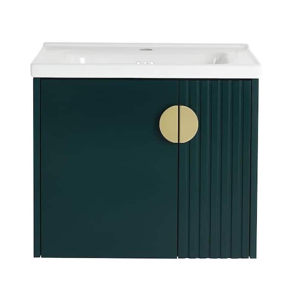 Miscool Anky 23.8 in. W x 18.5 in. D x 20.69 in. H Single Sink Bath Vanity in Green with White Ceramic Top