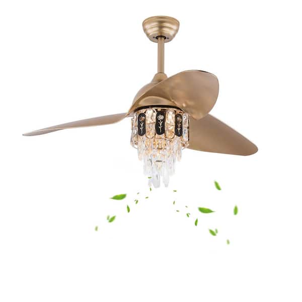 OUKANING 48 in. Smart Indoor Gold Modern Crystal 6-Speed Reversible Ceiling Fan with Adjustable White Integrated LED and Remote