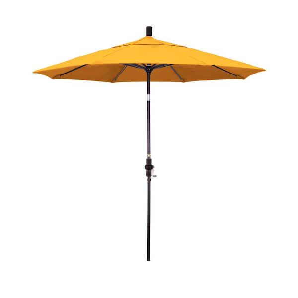 California Umbrella 7.5 ft. Bronze Aluminum Market Patio Umbrella Collar Tilt Crank Lift in Sunflower Yellow Sunbrella