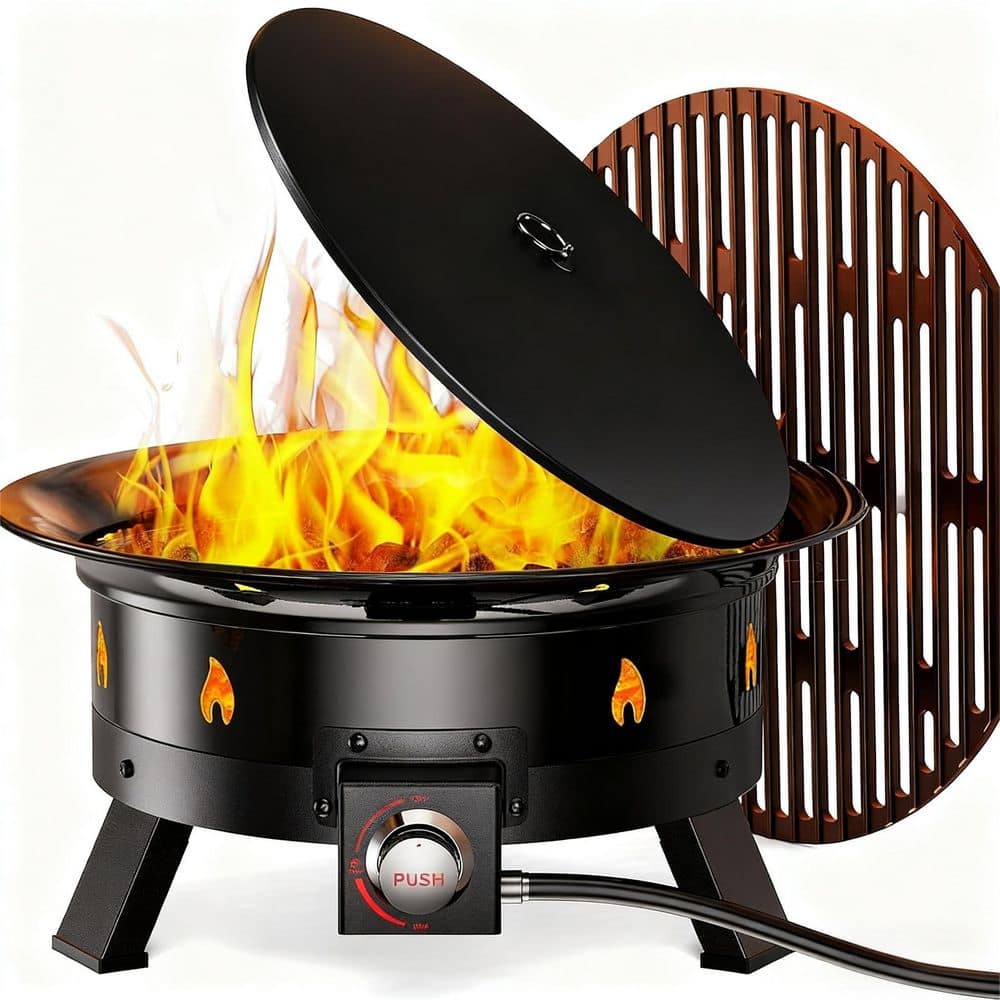 19 in. D x 8 in. H Round Steel Propane Fire Pit Kit, Gas Fire Pit with Grill Grate, Folding Legs, Propane Tank Holder price history on PriceWatchPro