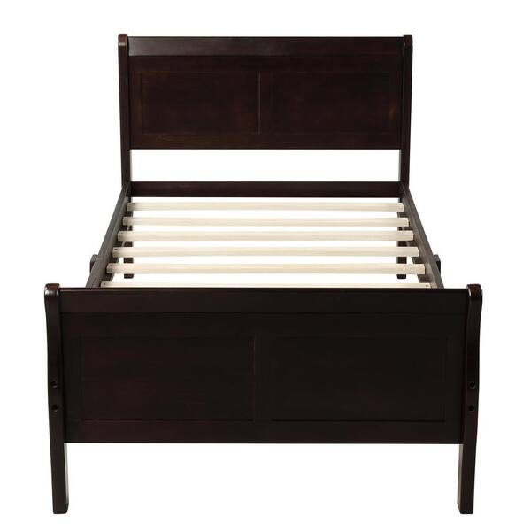 Polibi 41.30 in. W Espresso Twin Solid Wood Sleigh Bed with Polibi 41.30 in. W Espresso Twin Solid Wood Sleigh Bed with