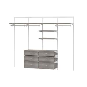 Genevieve 8 ft. Gray Adjustable Closet Organizer Double Long and Short Hanging Rod with 3 Shelves and 6 Drawers