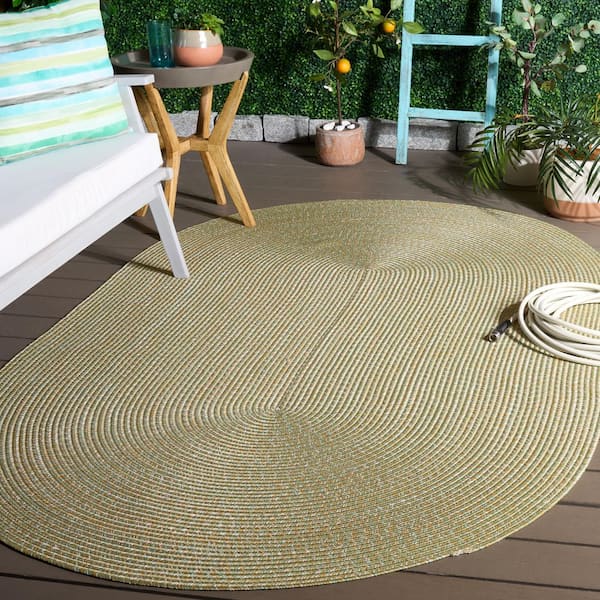 Braided 5 ft. x 8 ft. Oval Light Green/Sage Solid Color Modern Washable Area Rug