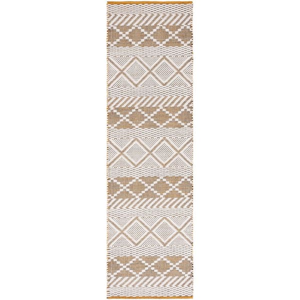 Natura 2 ft. x 8 ft. Ivory/Yellow Chevron Striped Zig-Zag Runner Rug