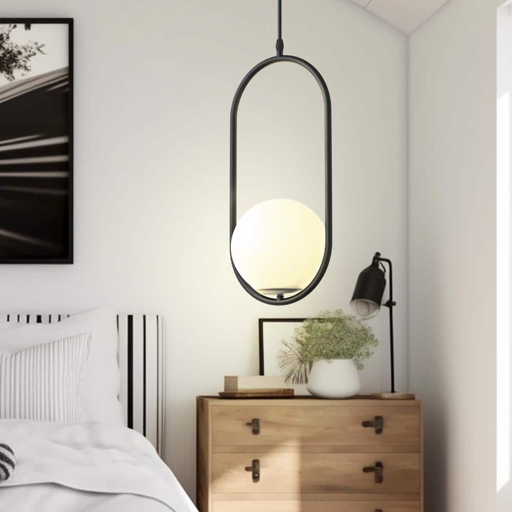 1-Light Black Oval Globe Pendant Light, Modern Hanging Light for Kitchen Island, Dining Room, Living Room price history on PriceWatchPro
